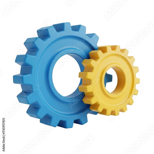 Fototapeta Two interlocking gears isolated on transparent background