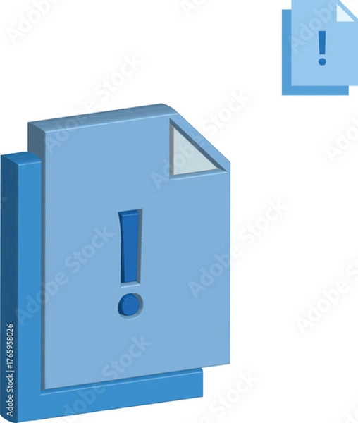 Fototapeta The blue exclamation mark symbol is a warning sign icon used in web design and 3D illustration to convey attention or information