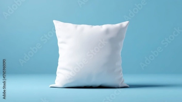 Obraz Cozy Cushion: The plush white cushion stands alone, providing a clean and inviting aesthetic. Ideal for comfort or design with a calming blue backdrop.