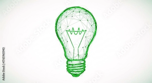 Obraz Digital Green Light Bulb Eco Innovation, Green Energy, Sustainability Concept, Clean Tech, Futuristic Design, Environmental Awareness, Wireframe Visualization