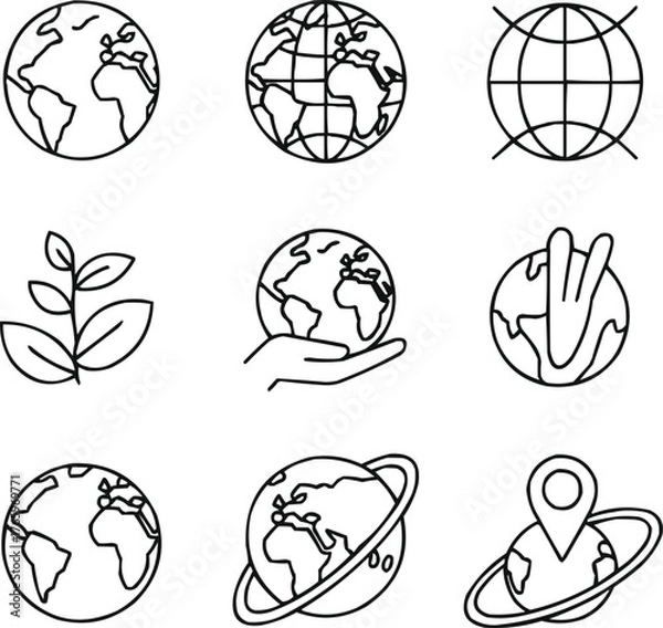 Fototapeta Editable Stroke Earth Globe Icons Collection Geography and Global Network Concepts