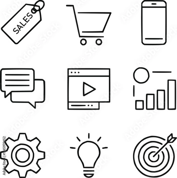 Fototapeta Online Business and Marketing Line Icon Collection Sales, Communication, and E-commerce Concepts