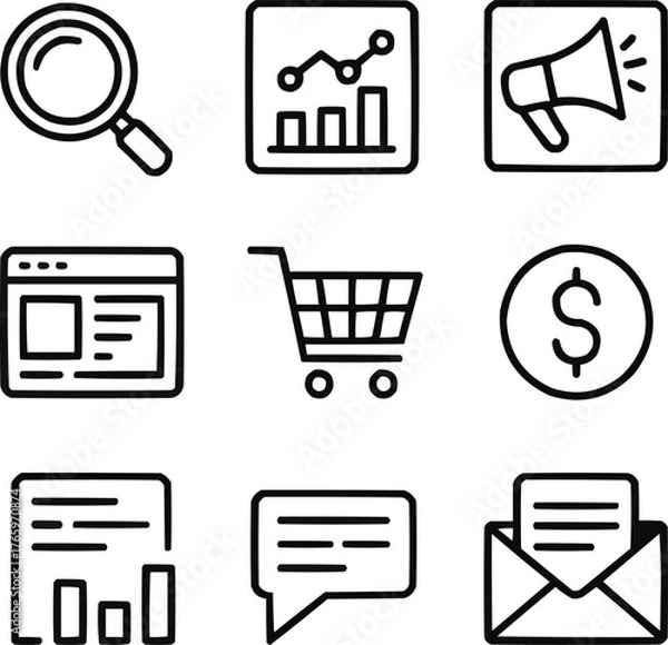 Fototapeta Online Business and Marketing Line Icon Collection Sales, Communication, and E-commerce Concepts