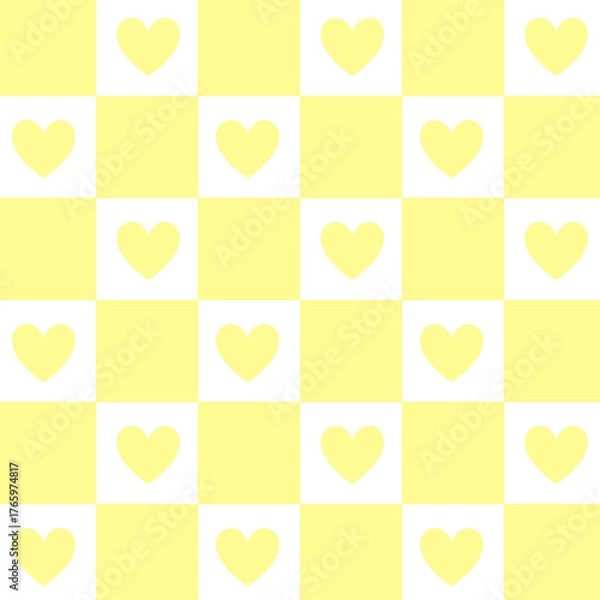 Obraz light yellow and white checker pattern, seamless pattern love checkered chessboard, cute pattern, pretty pattern