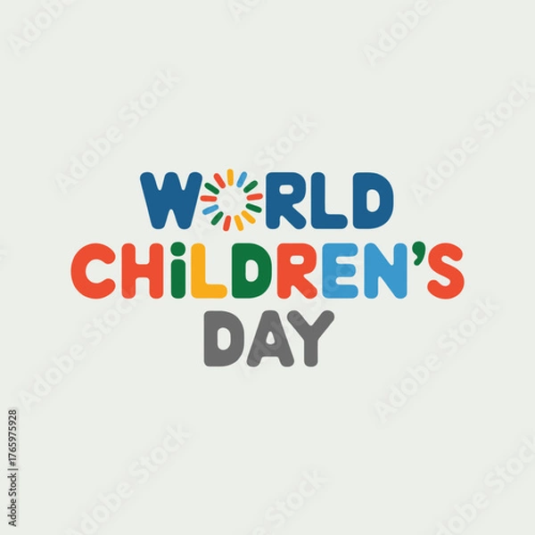 Obraz Vector art of bold, colorful letters form world childrens day with a unique sunlike graphic, celebrating kids on a neutral backdrop