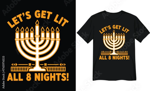 Obraz Let’s Get Lit – Eight-Night Hanukkah Menorah Illustration