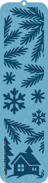 Fototapeta Christmas vertical bookmark. Laser cut template. Decorative bookmark stencil for paper, wood and metal cutting. Vector design with winter pattern