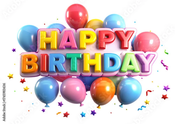 Obraz Happy Bithday Typography and ballons 3d sticker