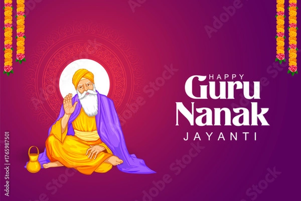 Fototapeta Happy Gurpurab, Guru Nanak Jayanti festival of Sikh celebration background