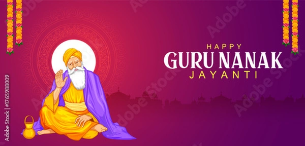 Fototapeta Happy Gurpurab, Guru Nanak Jayanti festival of Sikh celebration background