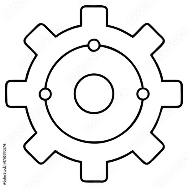Fototapeta Vector art of a simple black and white outline drawing of a gear with three dots