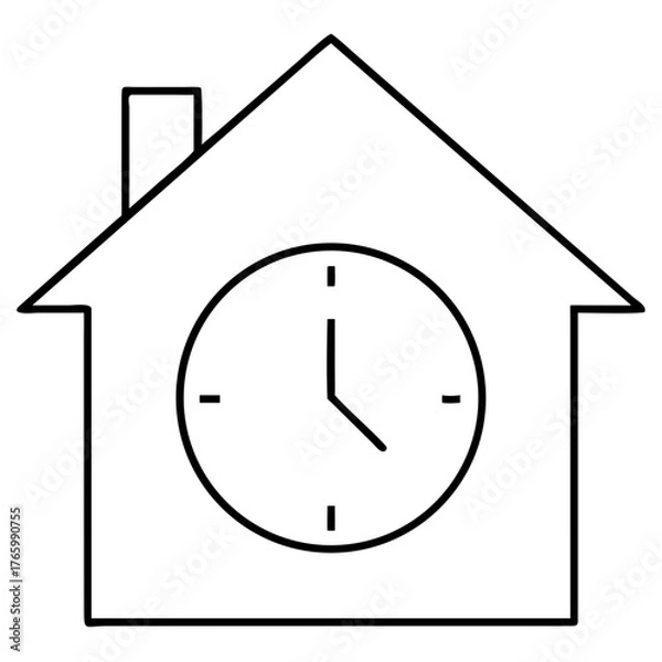 Fototapeta Vector art of outline drawing of a house with a clock inside