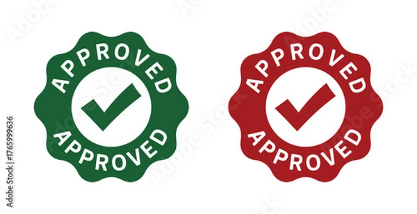 Fototapeta Vector approved stamp icons with checkmark for validation and quality assurance in eps format