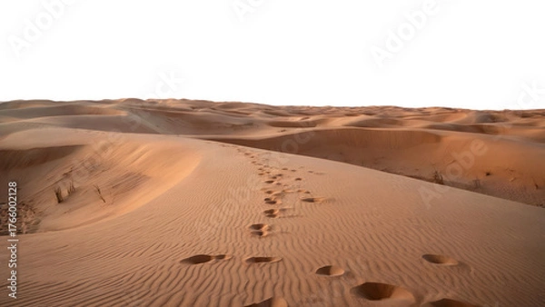 Fototapeta footprints across desert landscape under bright sky. Isolated on transparent background, png