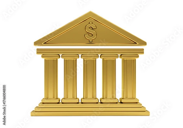 Fototapeta Golden bank building with dollar sign isolated on transparent background