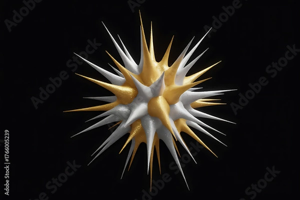 Obraz Abstract, spiky form in silver and gold, radiating outward with sharp, dynamic energy.