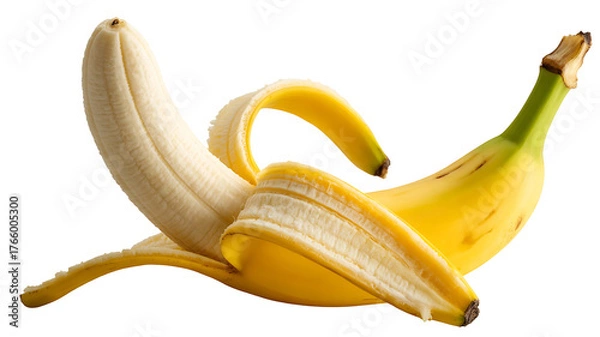 Obraz Ripe, yellow fruit with partially peeled skin, showcasing its creamy interior and natural curves.