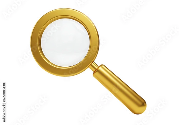 Fototapeta Golden magnifying glass isolated on transparent background