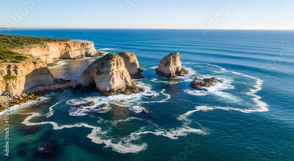 Obraz Aerial view of great ocean road cliffs and ocean in victoria aus