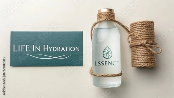 Fototapeta Refreshing Water Bottle with Natural Twine and Branding Elements