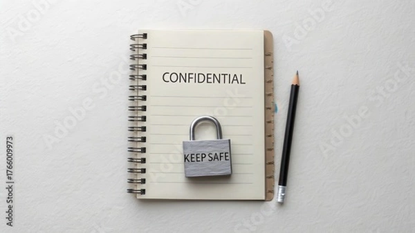 Fototapeta Secure Note with Confidential Label and Safety Padlock on Table