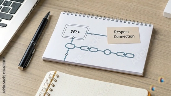 Fototapeta Self Reflection and Respect Connection Mind Map on Notebook