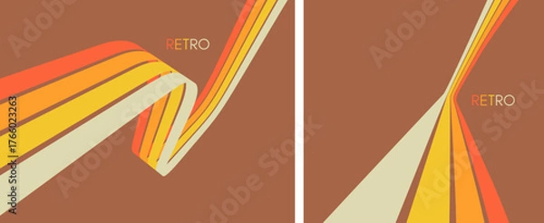 Fototapeta A retro 1970s-style background. Colorful lines. Abstract, dynamic curved ribbons. Designed for posters or banners for sports competitions and races. A collection of vector illustrations.