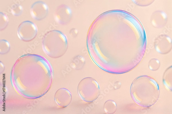 Obraz Iridescent soap bubbles on pastel background