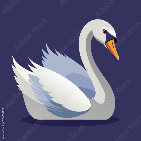 Fototapeta Elegant white swan vector illustration beautiful bird art scalable graphic design silhouette White background