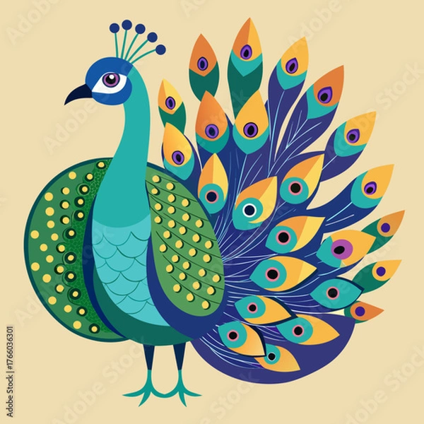 Fototapeta Elegant peacock vector illustration majestic bird graphic scalable design for commercial use silhouette White background