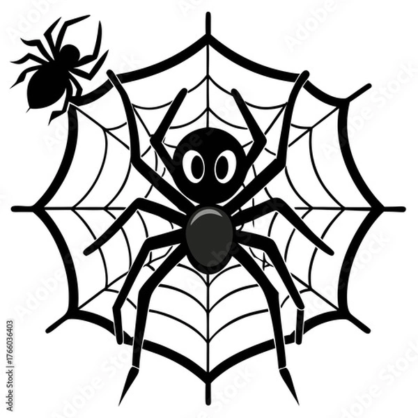 Fototapeta Spooky spider and web halloween vector illustration for scalable decor and icon use silhouette White background