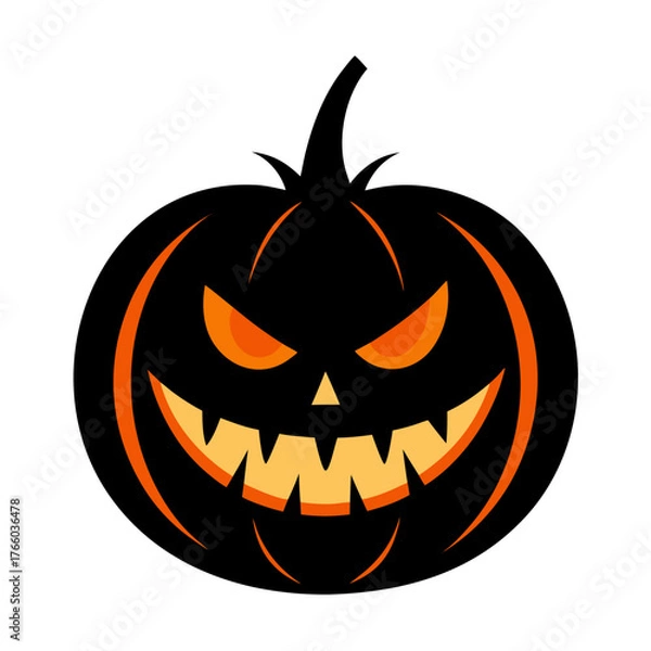 Fototapeta Scary carved halloween pumpkin face vector illustration scalable graphic design for festive decorations silhouette White background