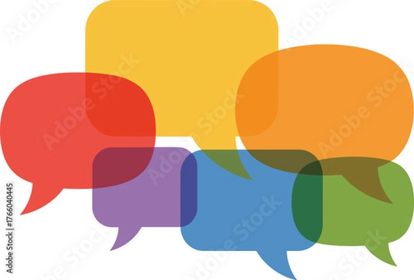 Fototapeta Colorful Speech Bubbles - Overlapping Chat Communication for Social Media & Marketing