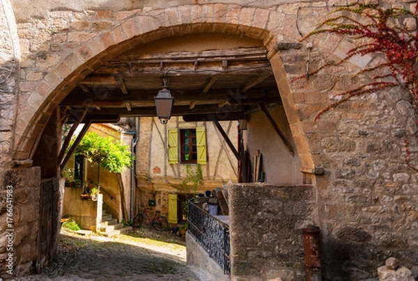 Obraz Passageway under a house in the medieval village of Penne, in the Tarn department, Occitanie region, France.