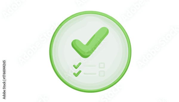 Obraz Vivid 3D check mark symbol icon in bright green, representing completion, success, and agreement, set against a clean, transparent background for versatile design applications. This graphic signifies