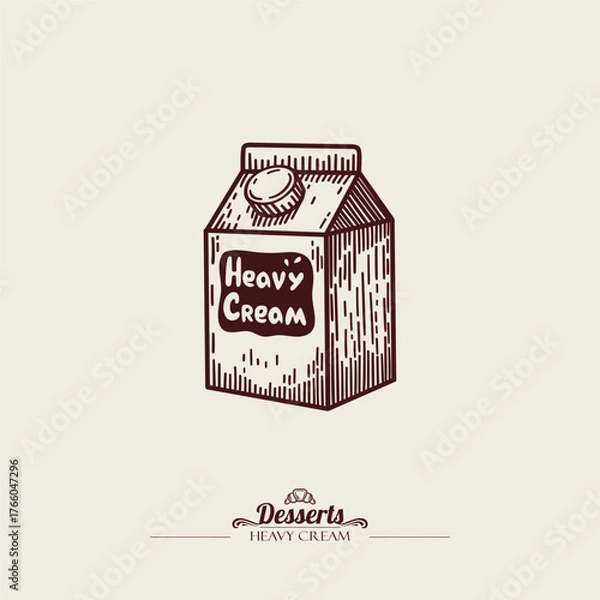 Fototapeta Packaging with heavy cream. Box with the inscription heavy cream, vector linear illustration.
