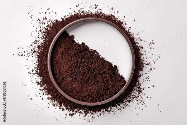 Fototapeta Ground Coffee Spread on a White Surface Creating a Circular Pattern