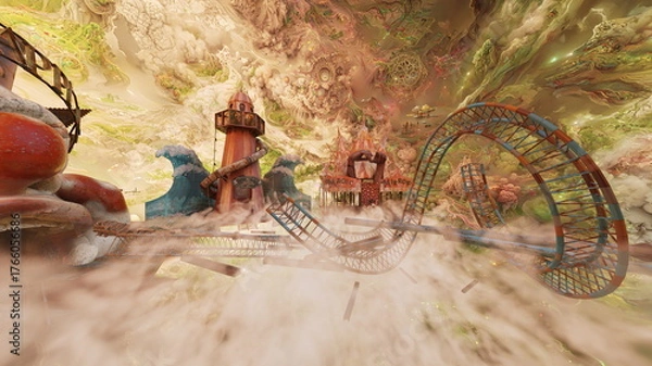 Fototapeta 大きなピエロのオブジェがある遊園地　