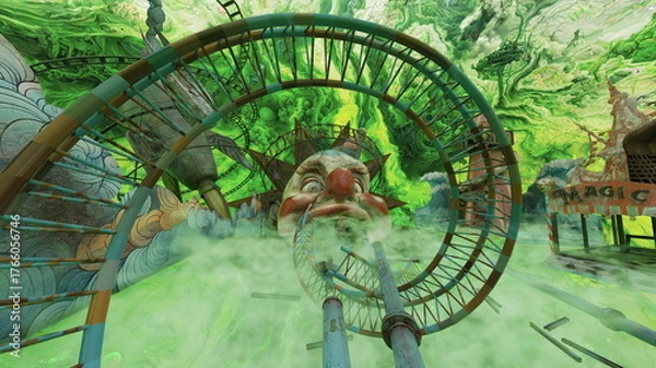 Fototapeta 大きなピエロのオブジェがある遊園地　