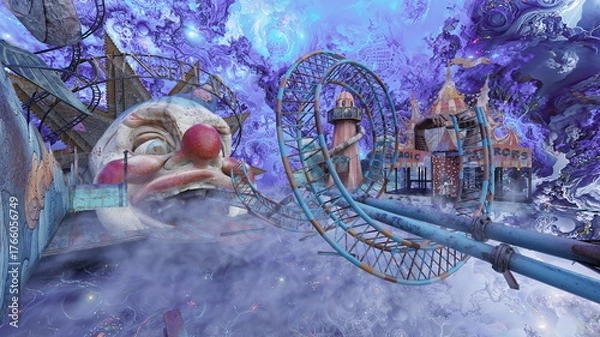 Fototapeta 大きなピエロのオブジェがある遊園地　