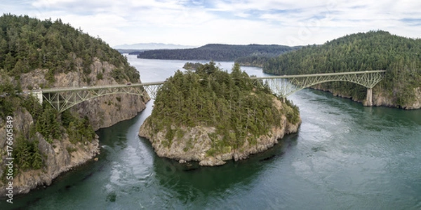 Fototapeta Coastal Landscape of Massive Bridge Connecting Islands