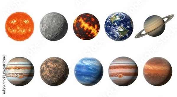 Fototapeta Solar system planets collection isolated on transparent background