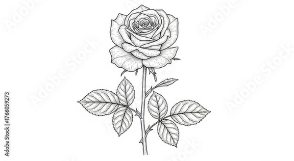 Fototapeta Detailed black and white rose drawing isolated on transparent background