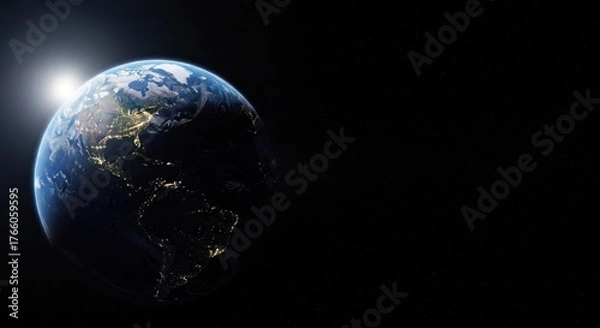 Fototapeta Earth from space with sunrise isolated on transparent background