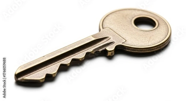 Fototapeta Single brass key isolated on transparent background