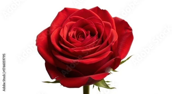 Fototapeta Single red rose bloom isolated on transparent background