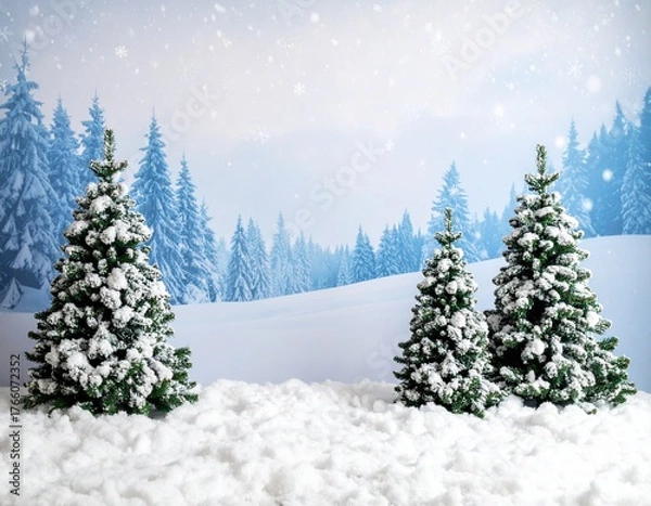 Obraz winter background with snow and pine trees for christmas backdrop 