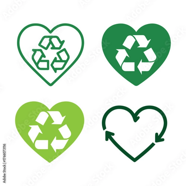 Obraz Eco recycling heart icons for sustainability and environmental conservation concepts