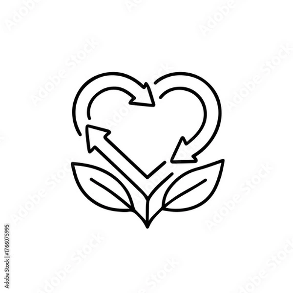 Obraz Green heart with recycling and leaf symbol for eco-friendly and sustainability concepts
