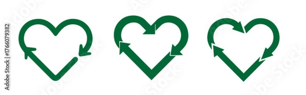 Obraz Green heart recycling arrow icons for eco sustainability and circular economy concepts